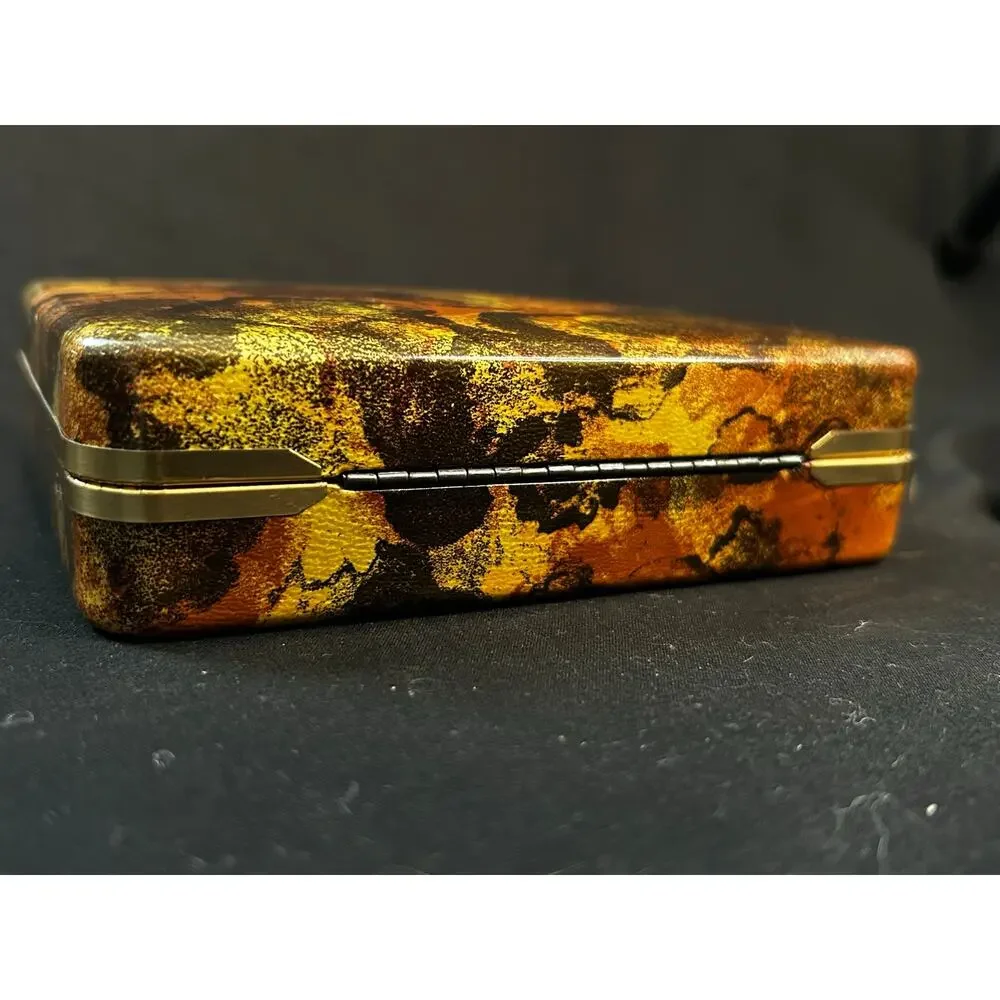 Vintage Mele MCM Floral Jewelry Box Ring Earring Case Mustard Velvet 1960s Mod